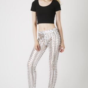 Fashion Leggings กางเกงเลกกิ้งขายาวลายโฮลส์ - สีเงิน