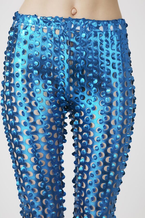 Fashion Leggings กางเกงเลกกิ้งขายาวลายโฮลส์ - สีเทอร์ควอยส์ - Image 2