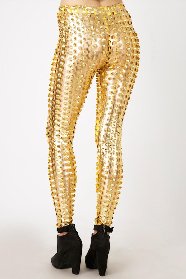 Fashion Leggings กางเกงเลกกิ้งขายาวลายโฮลส์ -สีทอง - Image 4