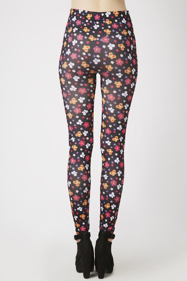 Fashion Leggings กางเกงเลกกิ้งขายาวลายดอกไม้ - สีดำ+แดง+ส้ม - Image 4