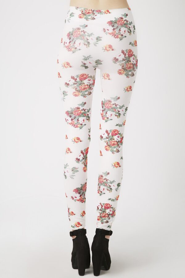 Fashion Leggings กางเกงเลกกิ้งขายาวลายกุหลาบ - สีขาว+แดงเข้ม - Image 4