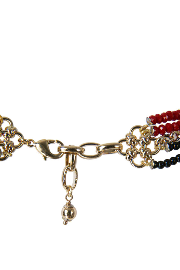 AllMerry Fashion Necklace สร้อยคอลูกปัดสีแดง+กลมดำนิล+โซ่ทองไล่ระดับ5เส้น - Image 3