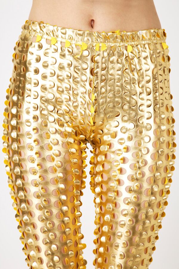 Fashion Leggings กางเกงเลกกิ้งขายาวลายโฮลส์ -สีทอง - Image 2