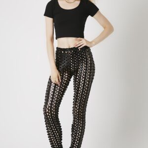 Fashion Leggings กางเกงเลกกิ้งขายาวลายโฮลส์ - สีดำ
