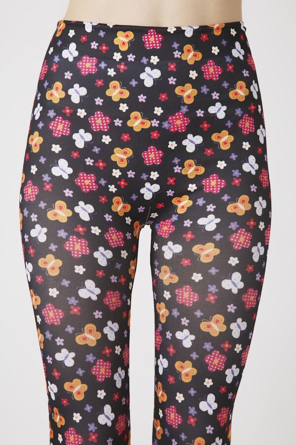 Fashion Leggings กางเกงเลกกิ้งขายาวลายดอกไม้ - สีดำ+แดง+ส้ม - Image 2