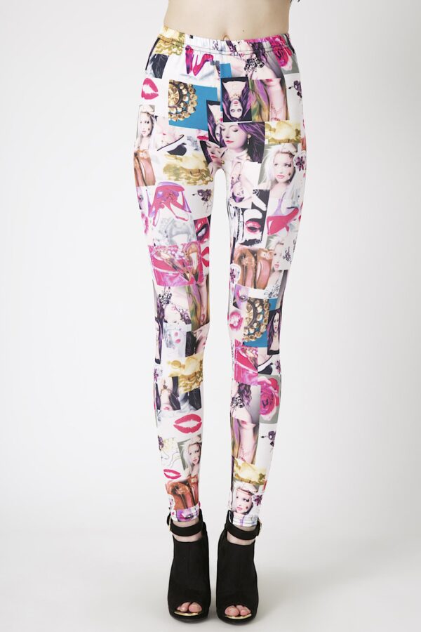 Fashion Leggings กางเกงเลกกิ้งขายาวลายเลดี้ - สีขาว+ชมพูฮ๊อตพิ้งค์ - Image 3