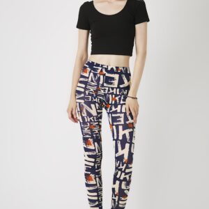 Fashion Leggings กางเกงเลกกิ้งขายาวลายตัวอักษร - สีน้ำเงินนาวี+ขาว