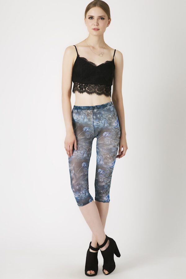 Fashion Leggings กางเกงเลกกิ้งขาสามส่วนลายเสือโคร่ง - สีฟ้า+เทา(บาง)