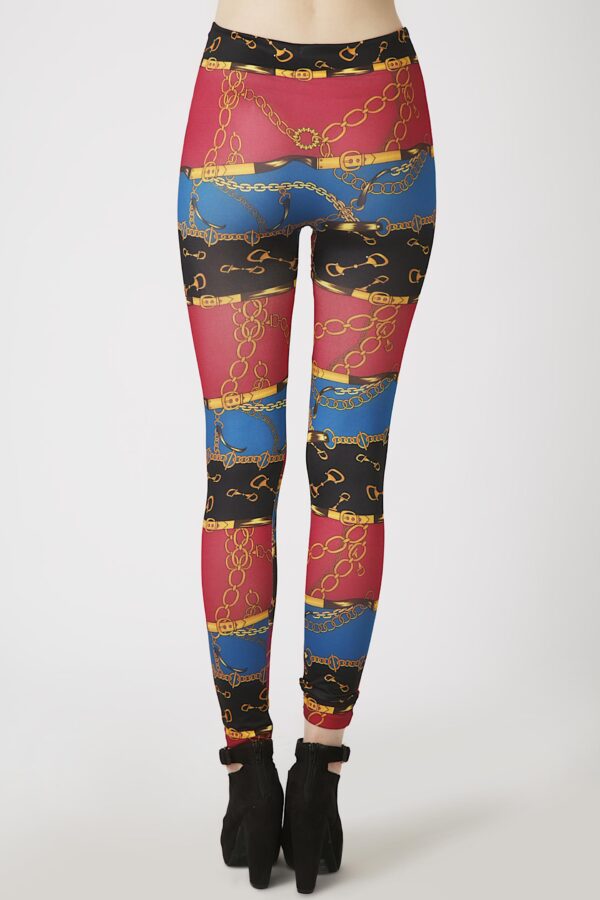 Fashion Leggings กางเกงเลกกิ้งขายาวลายวินเทจ - สีแดง+น้ำเงิน - Image 4