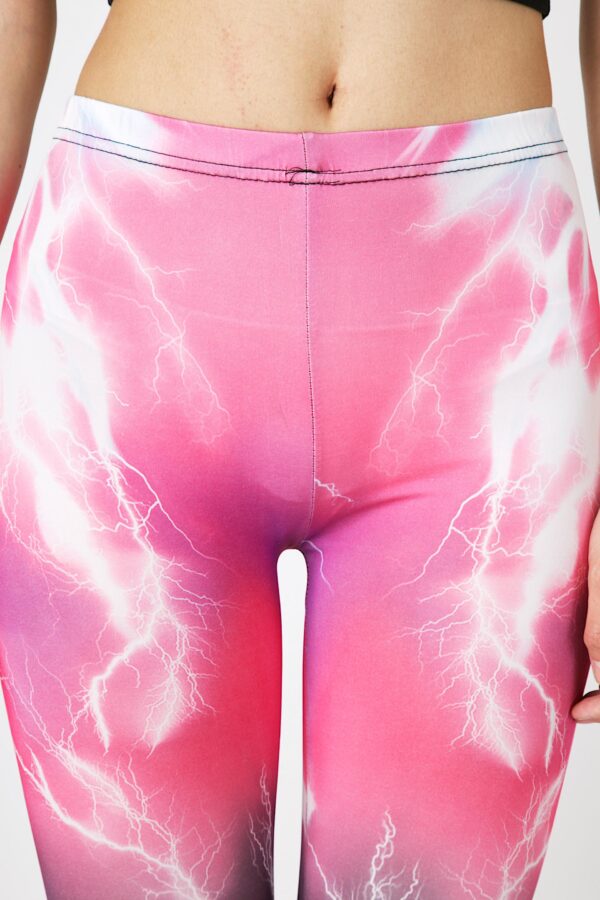 Fashion Leggings กางเกงเลกกิ้งขายาวลายอัสนีบาต - สีชมพู+เทา - Image 2