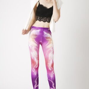 Fashion Leggings กางเกงเลกกิ้งขายาวลายอัสนีบาต - สีม่วง+ชมพู