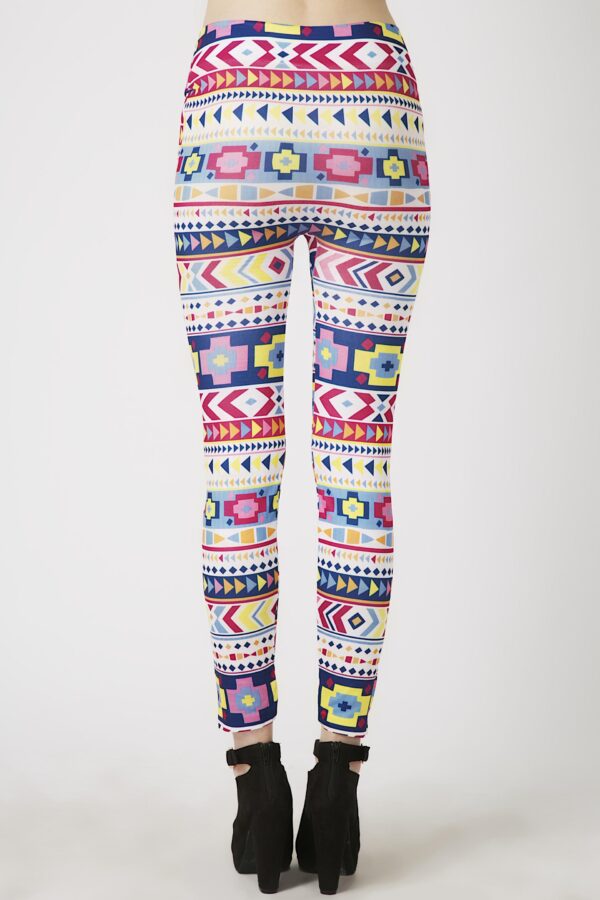 Fashion Leggings กางเกงเลกกิ้งขายาวลายลายแอซเท็ค - สีขาว+แดง - Image 4