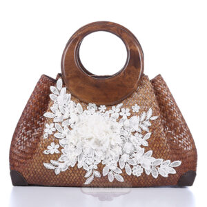 AllMerry Vintage Bag กระเป๋าสานประดับลูกไม้วินเทจ สีน้ำตาล