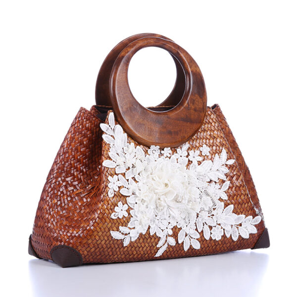 AllMerry Vintage Bag กระเป๋าสานประดับลูกไม้วินเทจ สีน้ำตาล - Image 3