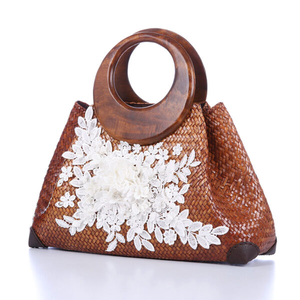AllMerry Vintage Bag กระเป๋าสานประดับลูกไม้วินเทจ สีน้ำตาล - Image 4