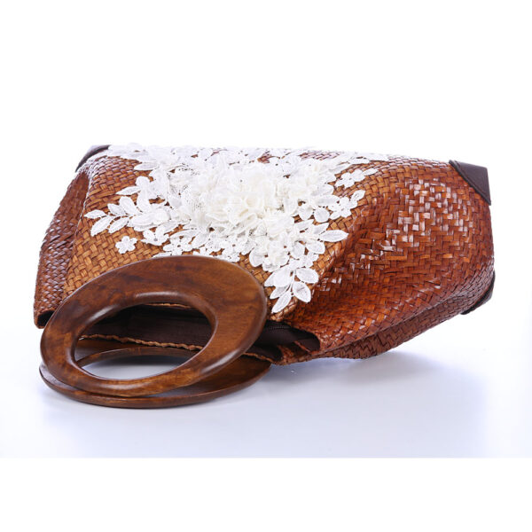 AllMerry Vintage Bag กระเป๋าสานประดับลูกไม้วินเทจ สีน้ำตาล - Image 7