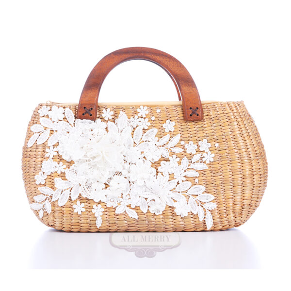 AllMerry Vintage Bag กระเป๋าสานประดับลูกไม้วินเทจ สีน้ำตาล