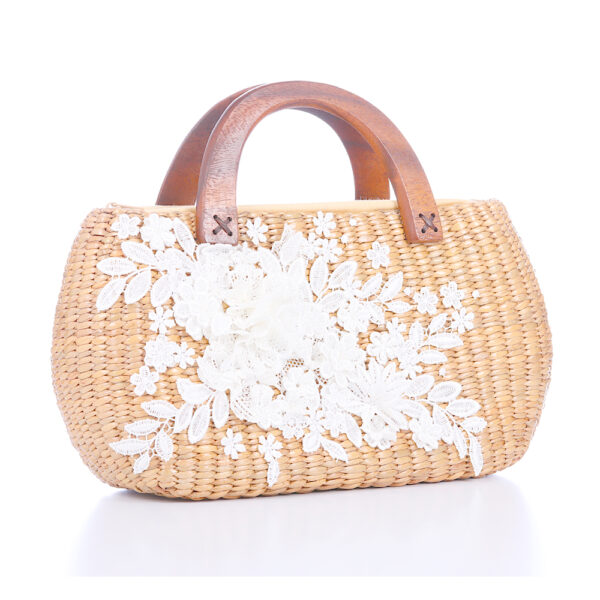AllMerry Vintage Bag กระเป๋าสานประดับลูกไม้วินเทจ สีน้ำตาล - Image 3