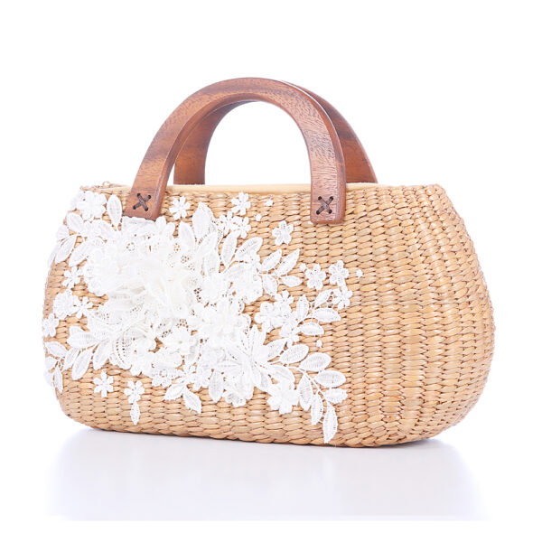 AllMerry Vintage Bag กระเป๋าสานประดับลูกไม้วินเทจ สีน้ำตาล - Image 4