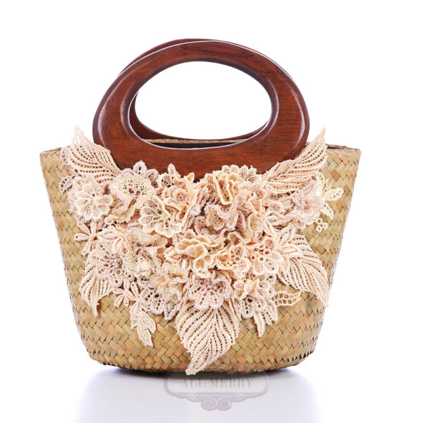 AllMerry Vintage Bag กระเป๋าสานประดับลูกไม้วินเทจ สีน้ำตาล