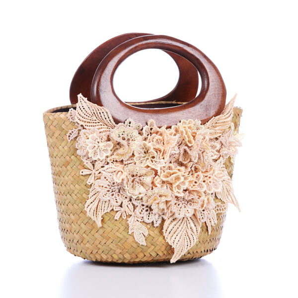 AllMerry Vintage Bag กระเป๋าสานประดับลูกไม้วินเทจ สีน้ำตาล - Image 3