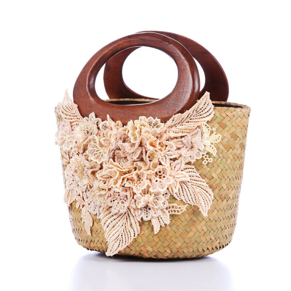 AllMerry Vintage Bag กระเป๋าสานประดับลูกไม้วินเทจ สีน้ำตาล - Image 4