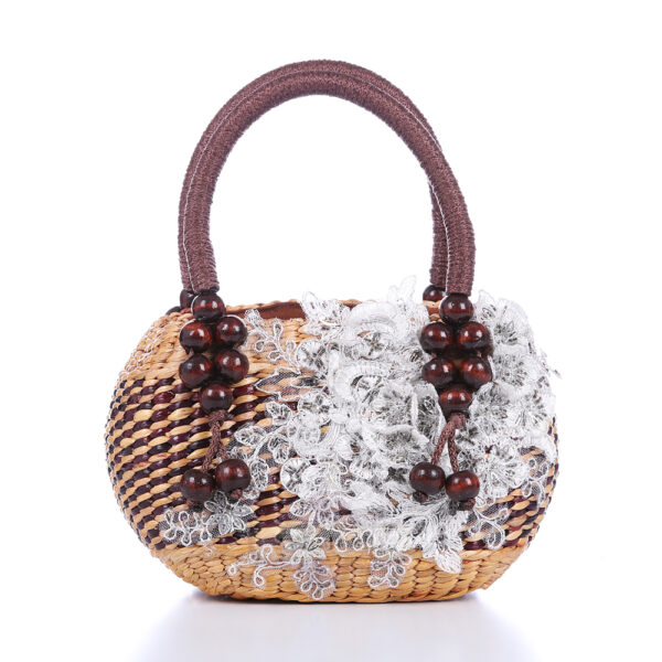 AllMerry Vintage Bag กระเป๋าสานประดับลูกไม้วินเทจ สีน้ำตาล