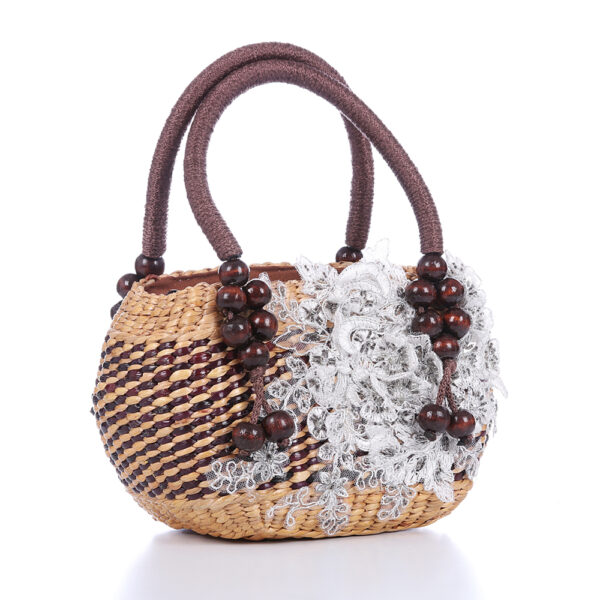 AllMerry Vintage Bag กระเป๋าสานประดับลูกไม้วินเทจ สีน้ำตาล - Image 3