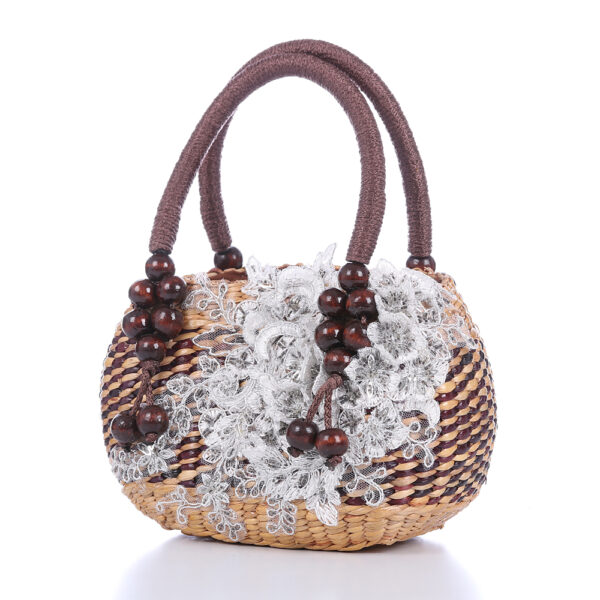 AllMerry Vintage Bag กระเป๋าสานประดับลูกไม้วินเทจ สีน้ำตาล - Image 4