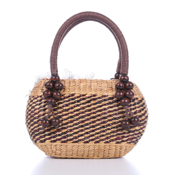AllMerry Vintage Bag กระเป๋าสานประดับลูกไม้วินเทจ สีน้ำตาล - Image 5