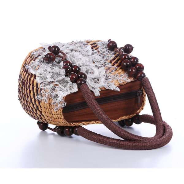 AllMerry Vintage Bag กระเป๋าสานประดับลูกไม้วินเทจ สีน้ำตาล - Image 7