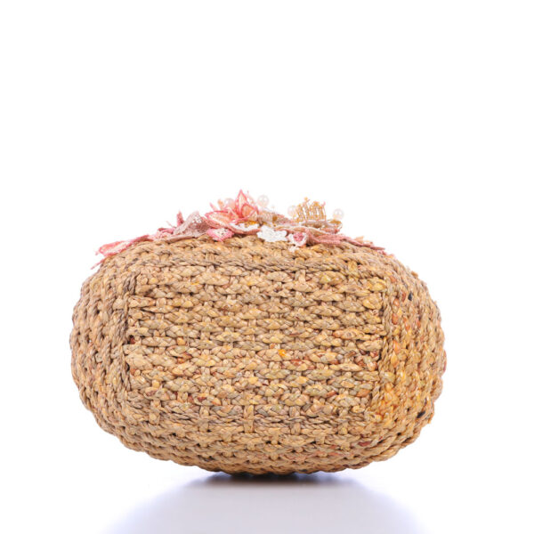 AllMerry Vintage Bag กระเป๋าสานประดับลุกไม้วินเทจ สีน้ำตาล - Image 5