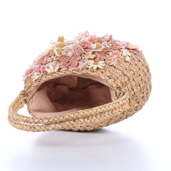 AllMerry Vintage Bag กระเป๋าสานประดับลุกไม้วินเทจ สีน้ำตาล - Image 6