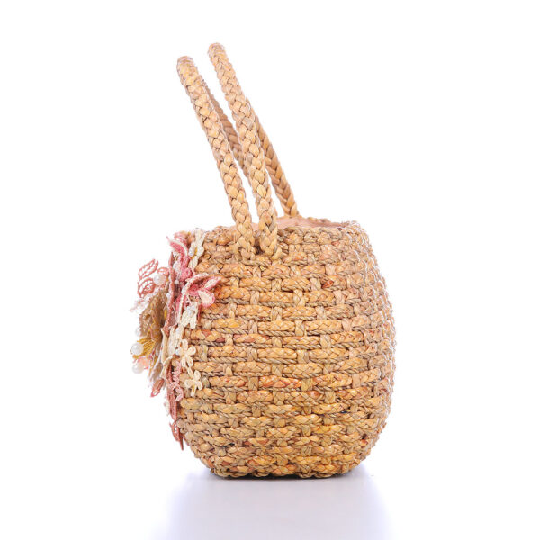AllMerry Vintage Bag กระเป๋าสานประดับลุกไม้วินเทจ สีน้ำตาล - Image 7