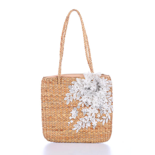 AllMerry Vintage Bag กระเป๋าสานประดับลูกไม้วินเทจ สีน้ำตาล - Image 3