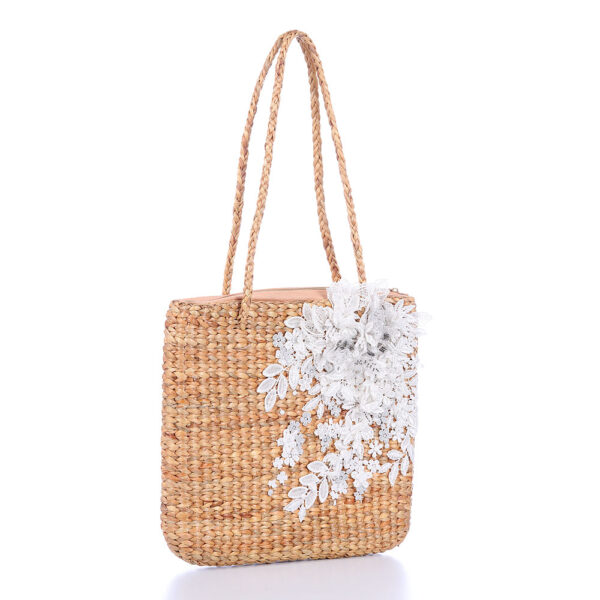 AllMerry Vintage Bag กระเป๋าสานประดับลูกไม้วินเทจ สีน้ำตาล - Image 4