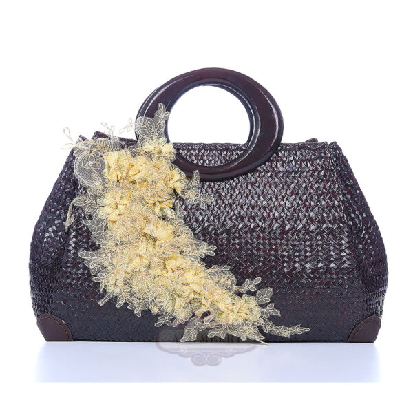 AllMerry Vintage Bag กระเป๋าสานประดับลูกไม้วินเทจ สีน้ำตาล