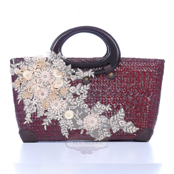 AllMerry Vintage Bag กระเป๋าสานประดับลูกไม้วินเทจ สีน้ำตาล