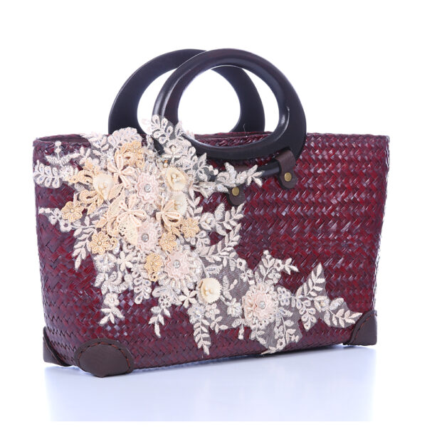 AllMerry Vintage Bag กระเป๋าสานประดับลูกไม้วินเทจ สีน้ำตาล - Image 3
