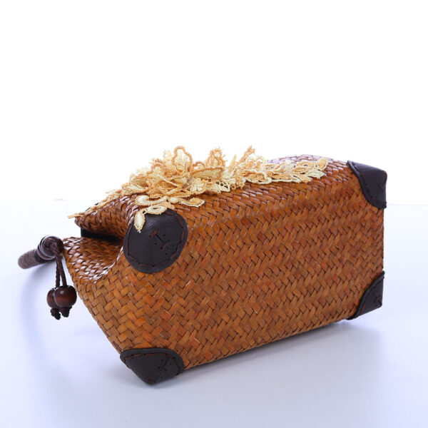 AllMerry Vintage Bag กระเป๋าสานประดับลูกไม้วินเทจ สีน้ำตาล - Image 6