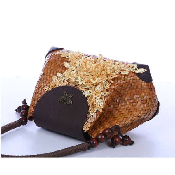 AllMerry Vintage Bag กระเป๋าสานประดับลูกไม้วินเทจ สีน้ำตาล - Image 7