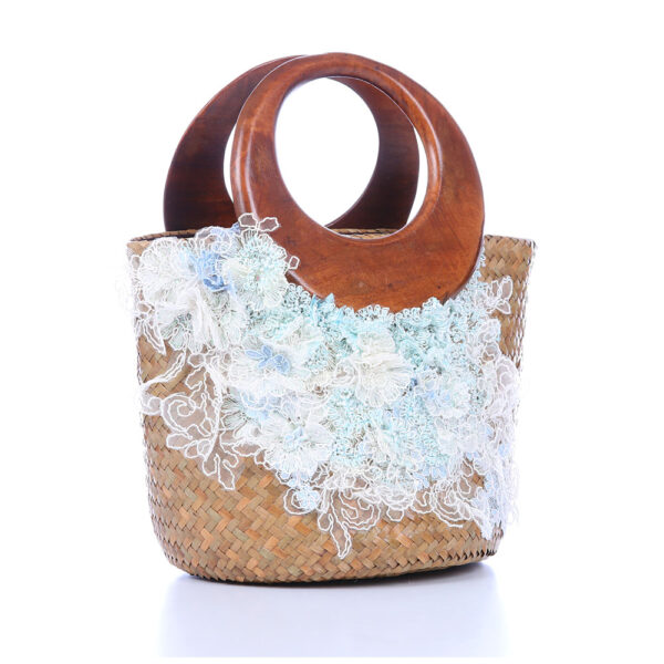 AllMerry Vintage Bag กระเป๋าสานประดับลูกไม้วินเทจ สีน้ำตาล - Image 3