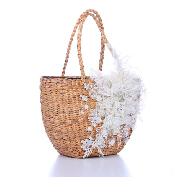 AllMerry Vintage Bag กระเป๋าสานประดับลูกไม้วินเทจ สีน้ำตาล - Image 3
