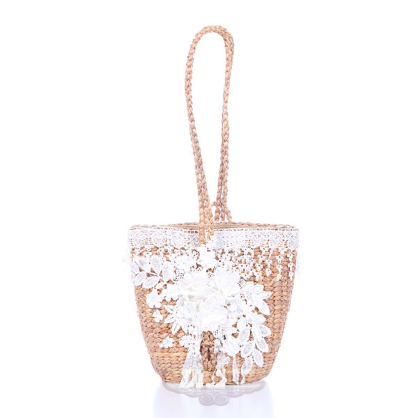AllMerry Vintage Bag กระเป๋าสานประดับลูกไม้วินเทจ สีน้ำตาล