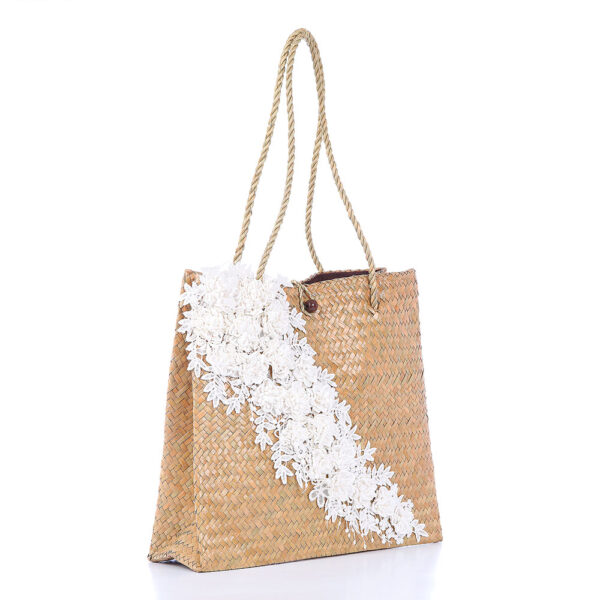 AllMerry Vintage Bag กระเป๋าสานประดับลูกไม้วินเทจ สีน้ำตาล - Image 2