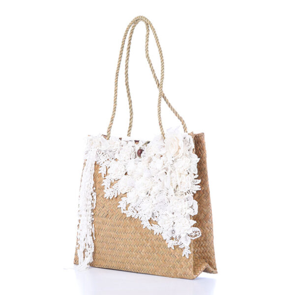 AllMerry Vintage Bag กระเป๋าสานประดับลูกไม้วินเทจ สีน้ำตาล - Image 4