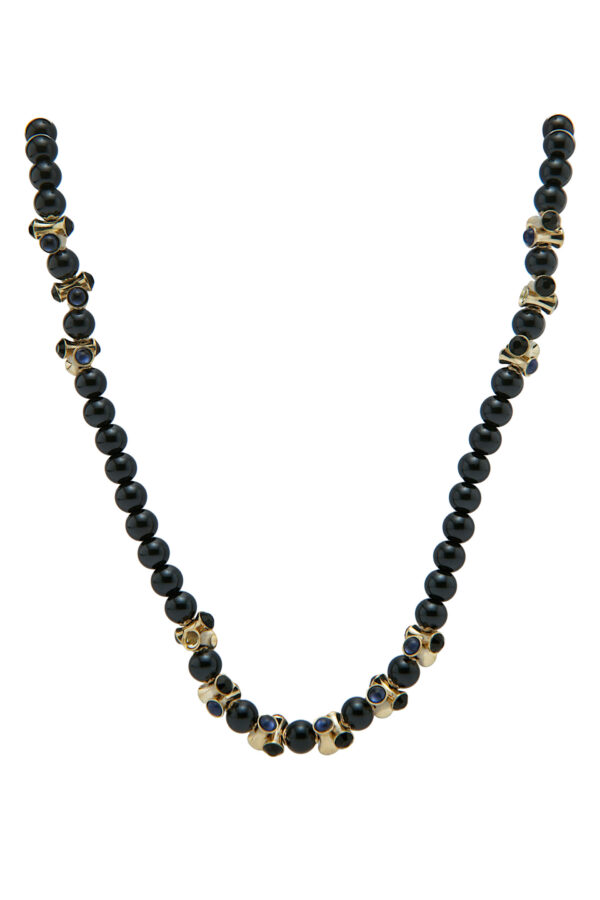 AllMerry Fashion Necklace สร้อยคอไข่มุกดำ ประดับพลอยคาโบชอน