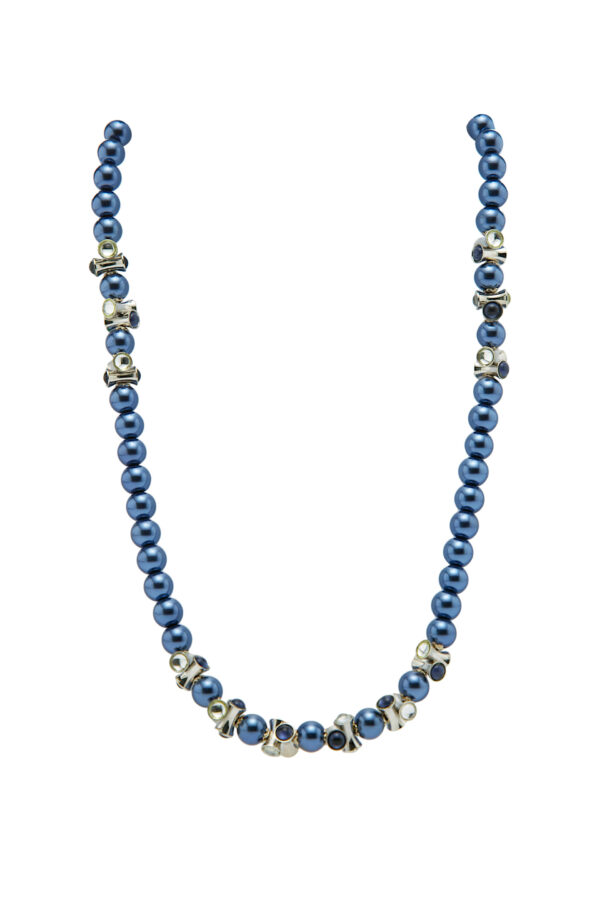 AllMerry Fashion Necklace สร้อยคอไข่มุกน้ำเงิน ประดับพลอยคาโบชอน