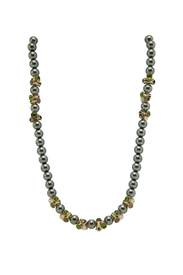 AllMerry Fashion Necklace สร้อยคอไข่มุกเทาตาฮีเตี้ยนประดับพลอยคาโบชอน