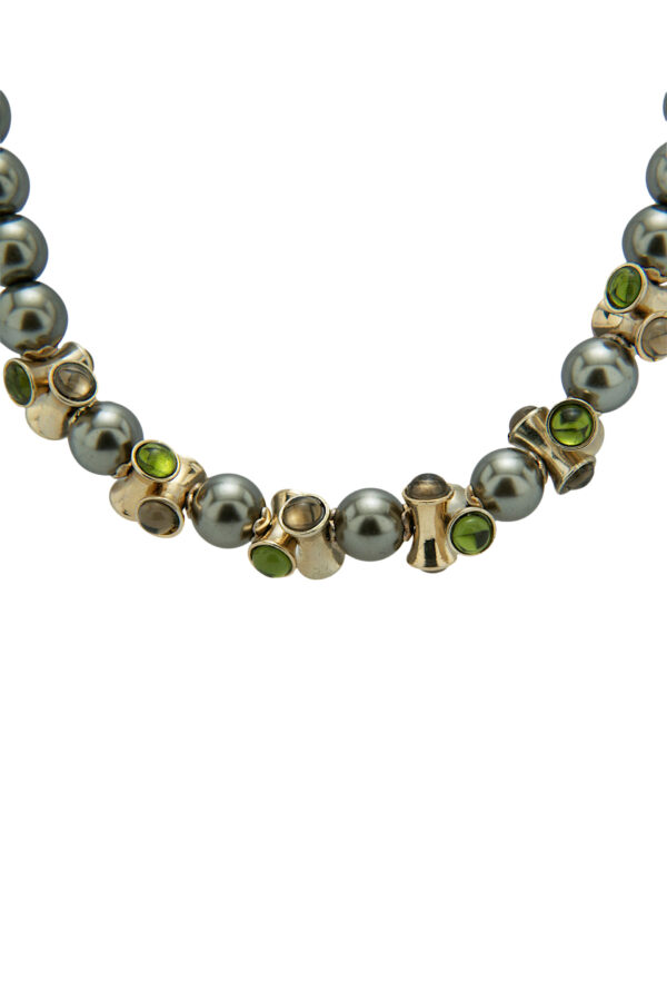 AllMerry Fashion Necklace สร้อยคอไข่มุกเทาตาฮีเตี้ยนประดับพลอยคาโบชอน - Image 2